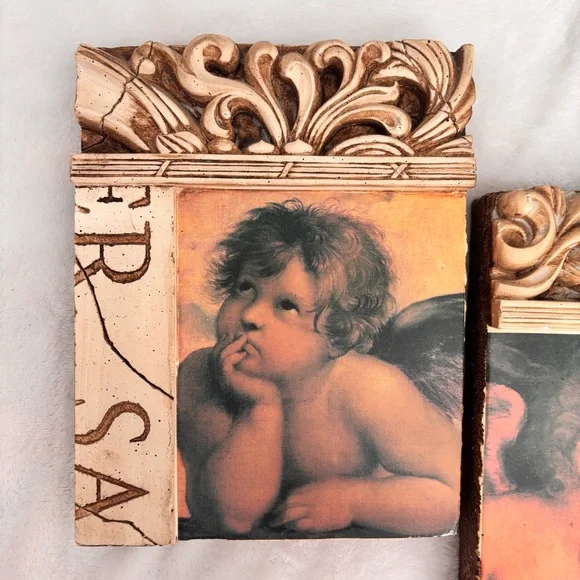DECOLINE NY Set of 2 Cherub Decorative Vintage Wall Plaques - Picture 2 of 8